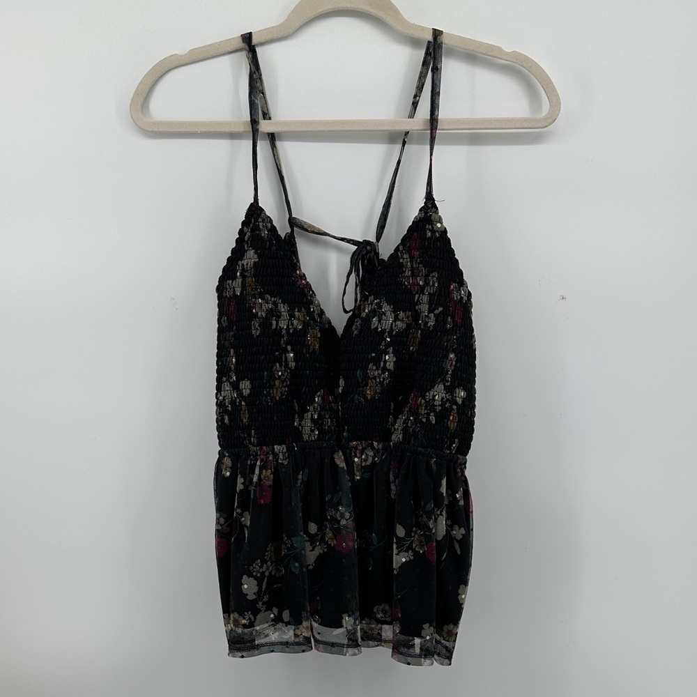 Willow Y2K Streetwear Feminine Dark Floral Camisole with Adjustable Straps Sz2X